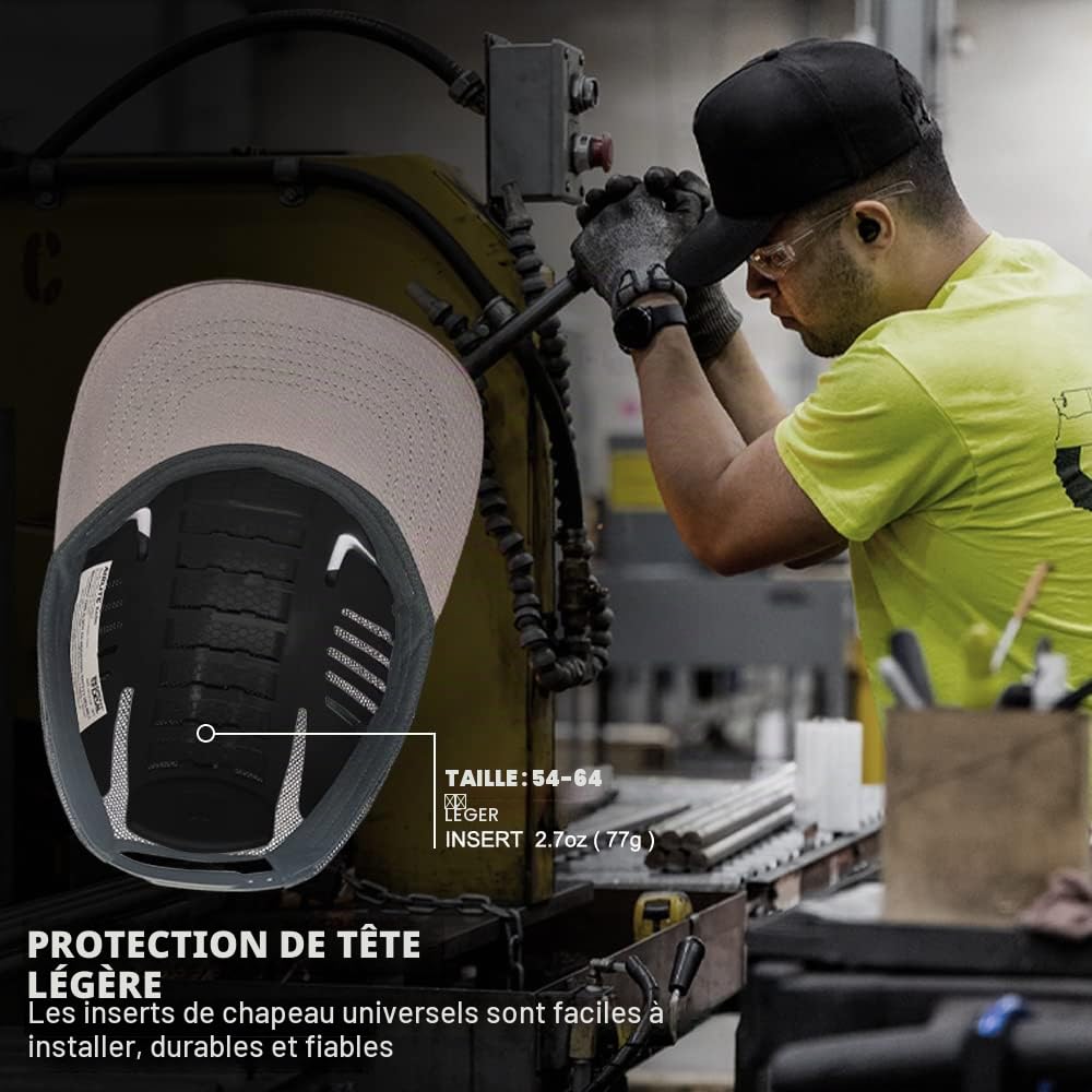 GREEN DEVIL Casquette de sécurité Universelle avec Insert Rigide en ABS Rigide - Respirante et légère - Anti-Chocs - s'adapte à n'importe Quel Chapeau de Baseball ou Hats durs pour Une Protection