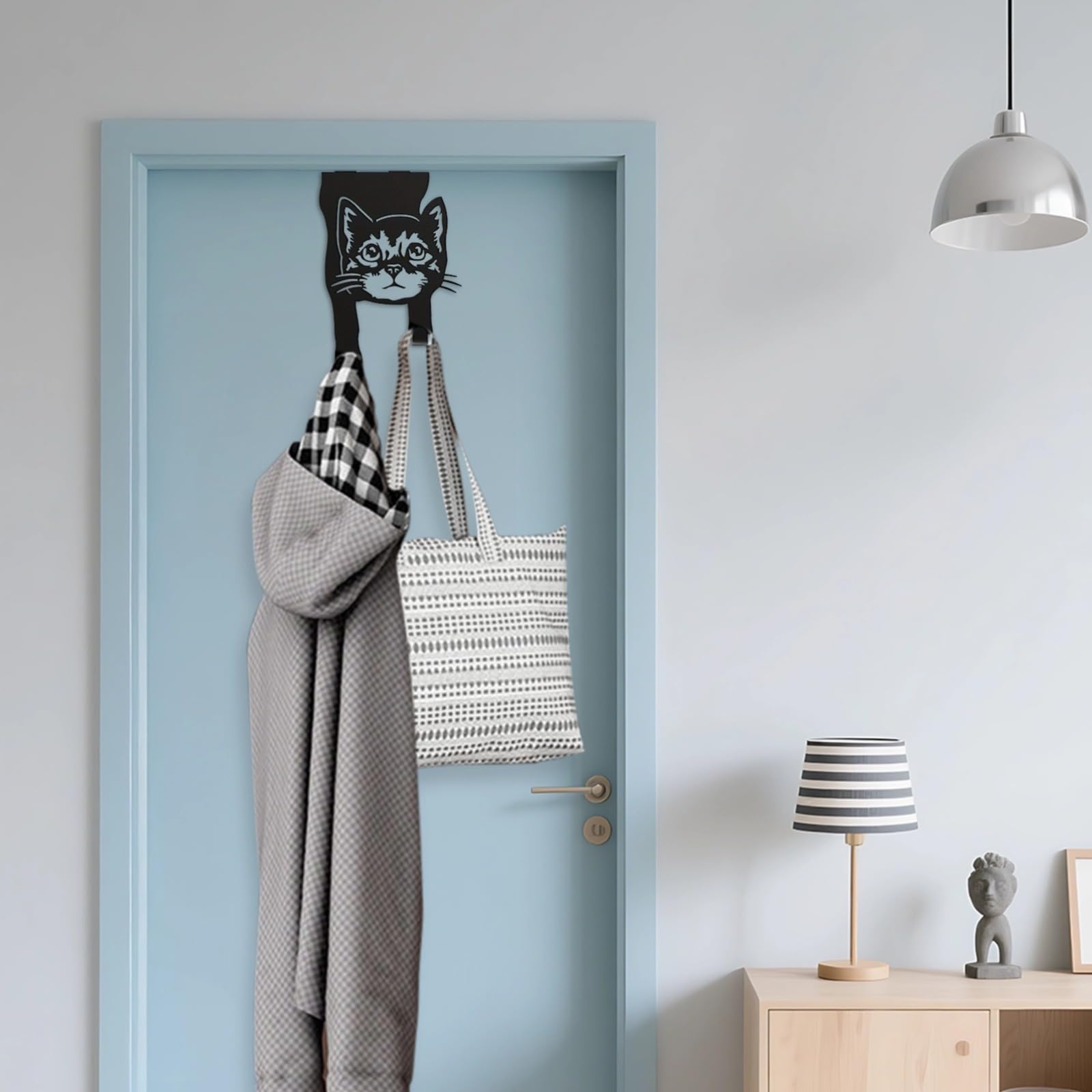 Türhaken mit Katzendesign, schwarzer Metallhaken zum Einhängen über die Tür für Kopfhörer und Zubehör, für die Rückseite der Tür, dekorativ und praktisch