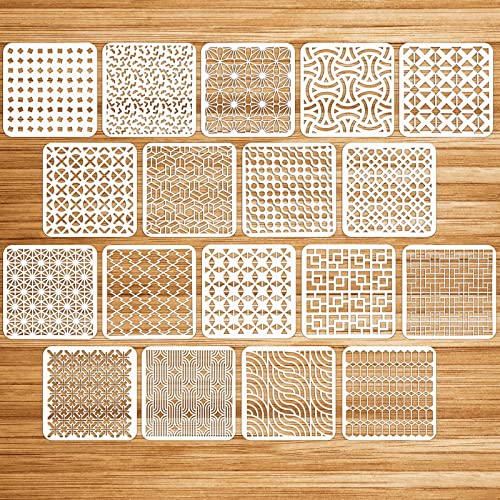 OOTSR 18 Pièces Pochoirs de Dessin de Peinture Meuble, 15x15cm Pochoirs de Peinture Géométriques Réutilisables Plastique, Modèle de Pochoir pour DIY Scrapbooking Bois Meubles Mur Maison Décor