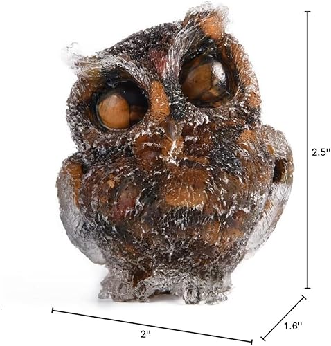 Miniatura 8 de NUZUJX Estatua de búho de 2.5 pulgadas, granate natural, piedra de ojo de tigre, figura de búho para decoración del hogar (obsidiana)