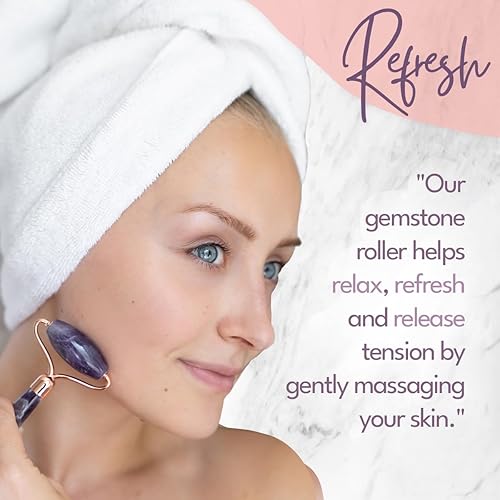 Miniatura 4 de CELESTIAL SILK Rodillo facial de amatista, masajeador facial de belleza antienvejecimiento, rodillo de piedras preciosas de amatista natural,