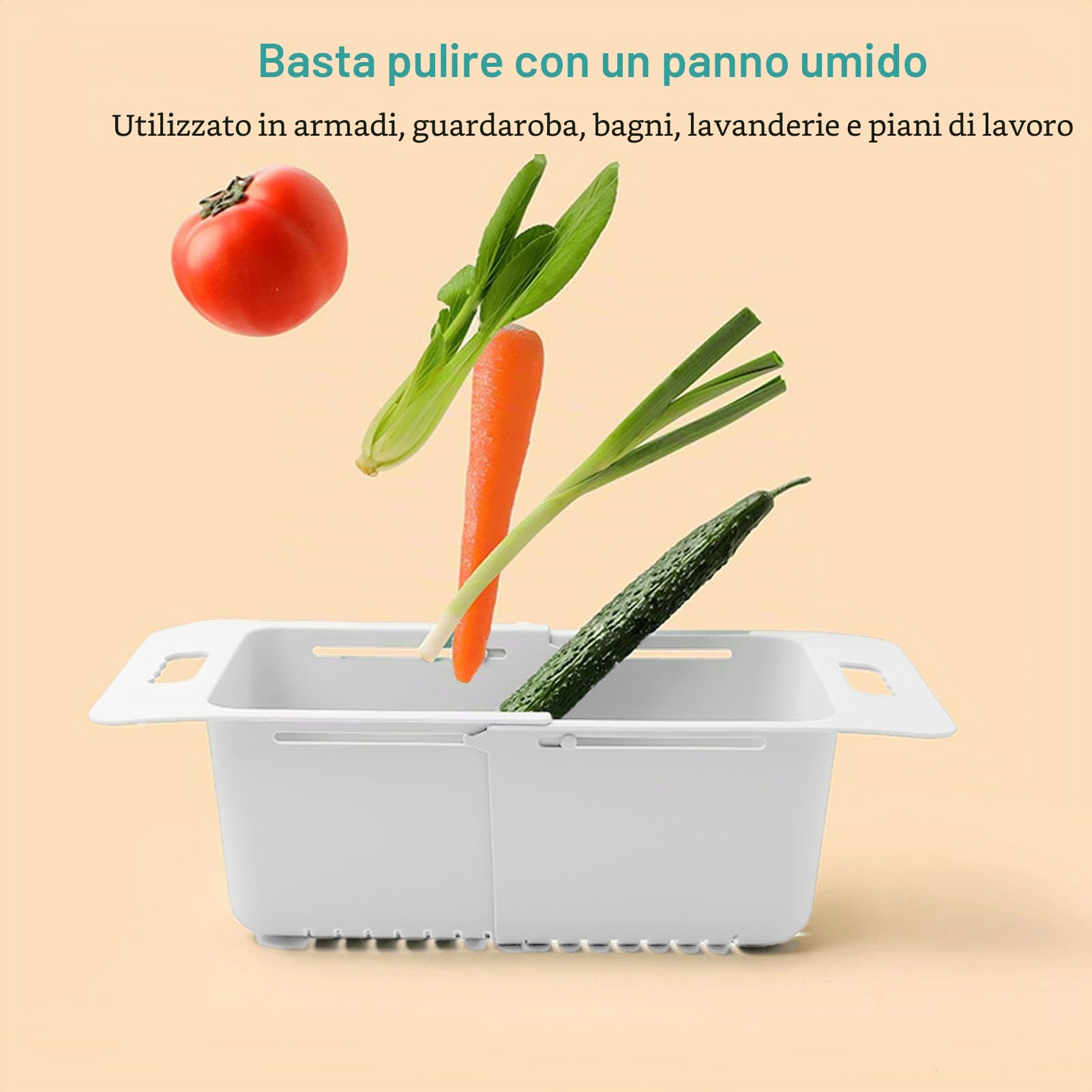 1 Cestello per congelatore, organizer per congelatore a pozzetto con maniglia, cestello espandibile per lavare le verdure, contenitore universale per congelatore(bianco)