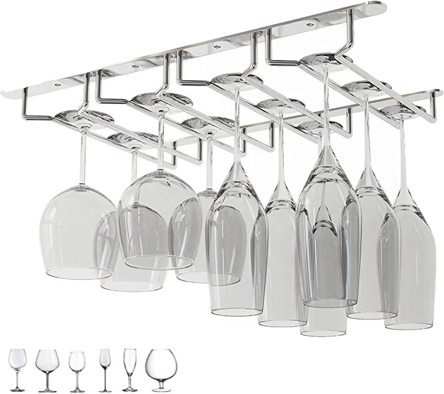 Newthinking 4 Row Wine Glass Rack, Under Cabinet Stemware Wine Glass Holder Wine Glass Cup Display Stand