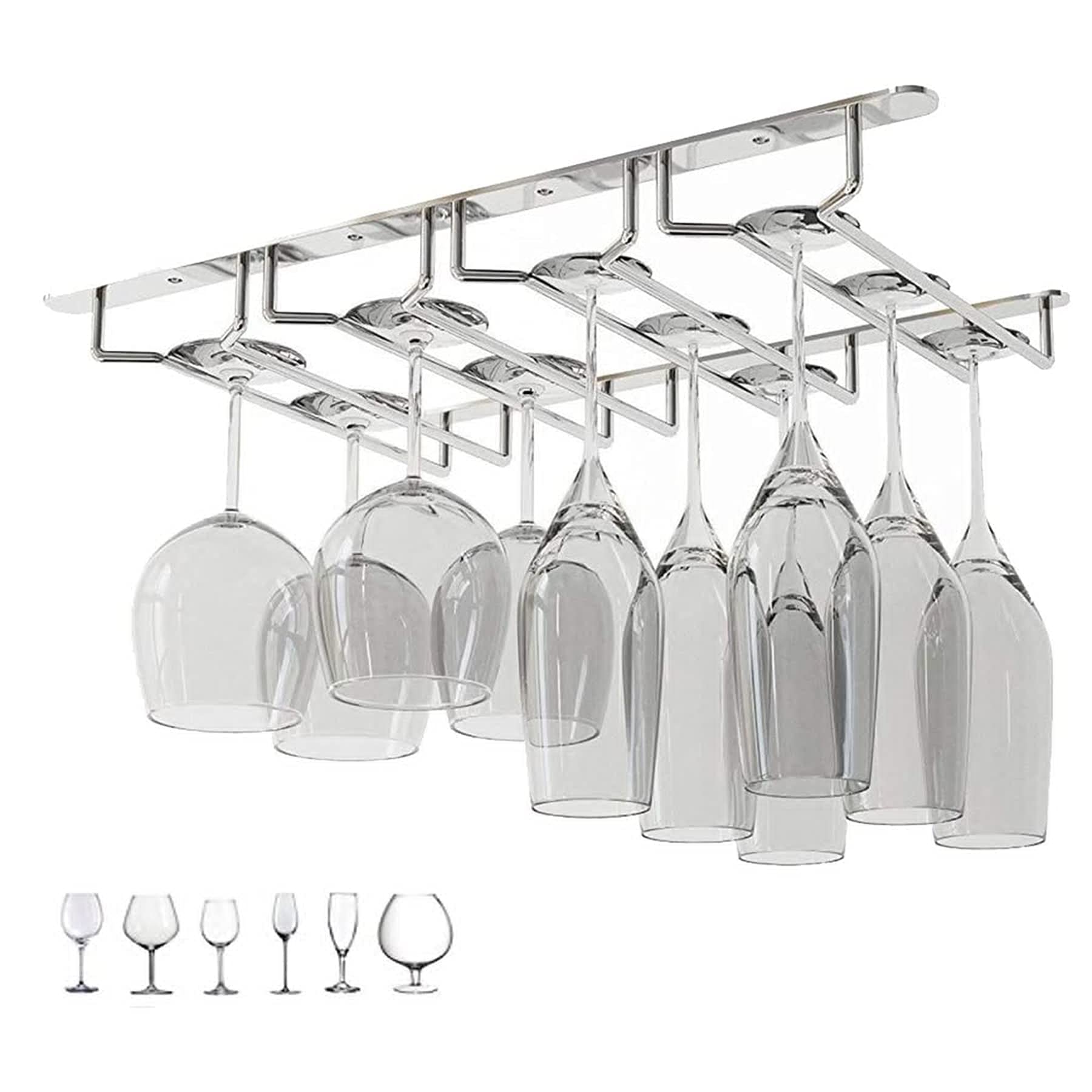 Newthinking 4 Row Wine Glass Rack, Under Cabinet Stemware Wine Glass Holder Wine Glass Cup Display Stand