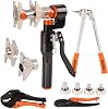 Hydraulic PEX Clamping Tool Pipe Pressing Plier Fork, 16/20/25/32 mm Pex Pipe Crimping Plumbing Tool Pipe Clamp Tools Pipe Fitting with Cutter & Expansion Tool,360°Rotating Head PEX Expanding Tool