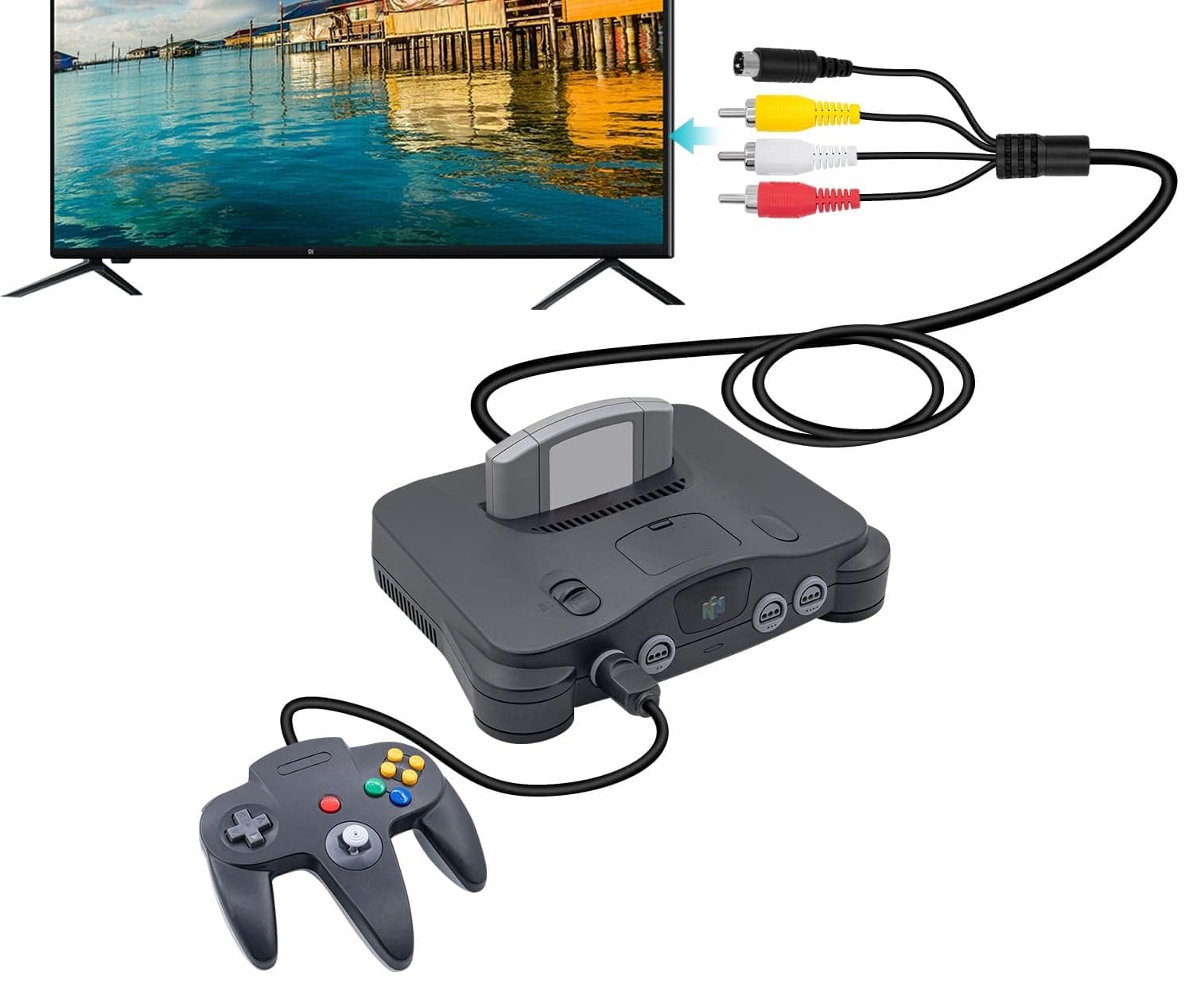 Link-e : Caricatore di Rete, Cavo Audio Video S-Video e Adattatore SCART Compatibile con la Console Nintendo 64 - N64