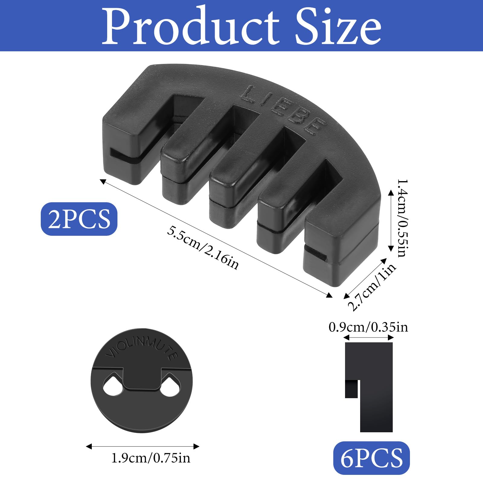 YQQYG Violin Mute Full Size, Viola Mute, 2 Pack Claw Style 4/4 3/4 Violins Practice Mutes and 6 Pack Round Tourte Style Mutes for Violins Rubber Black