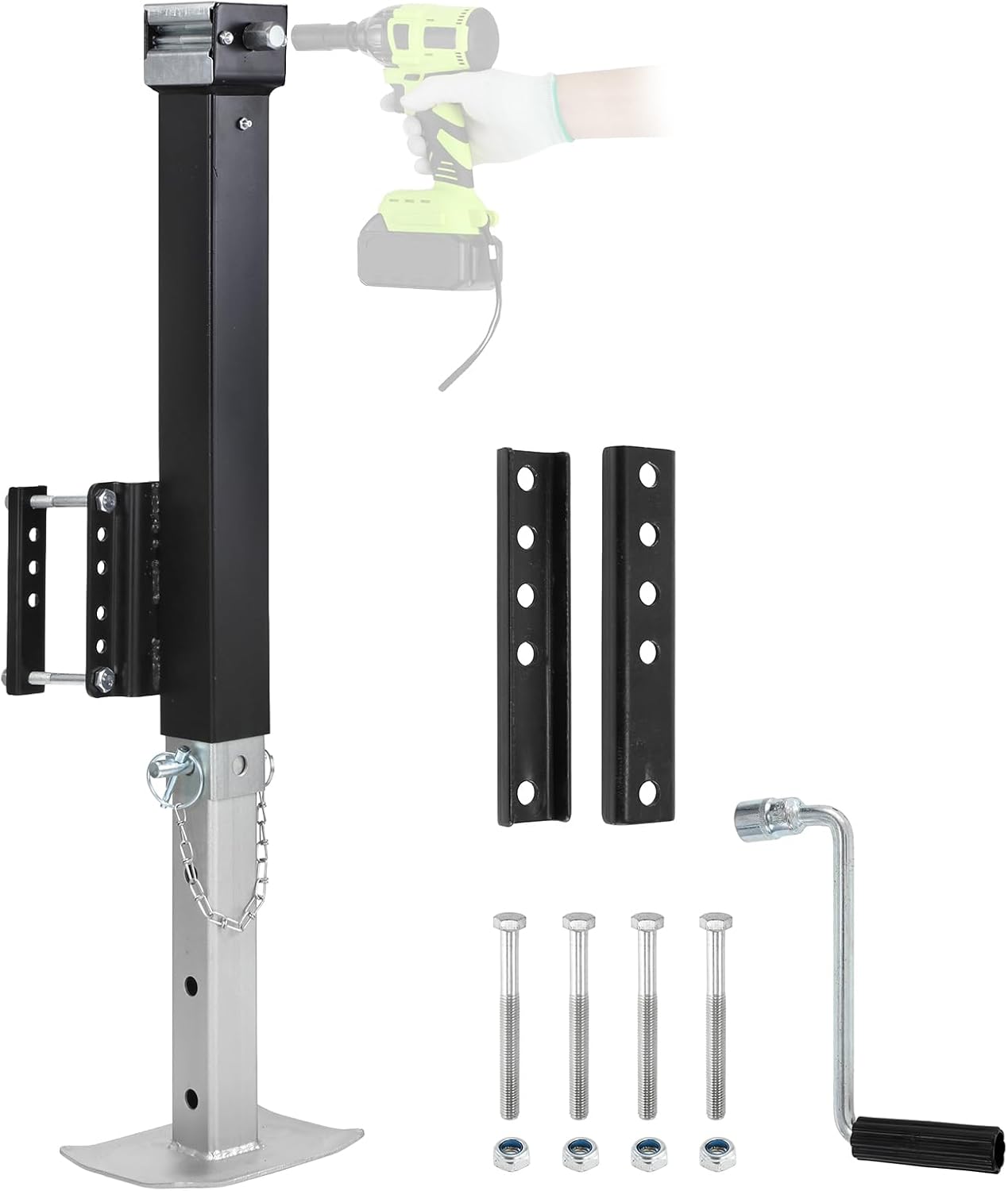 AUXMART Black Heavy Duty Trailer Jack 8000 lbs Capacity Adjustable Height 3.1"-31.5", Side-Mount with Ergonomic Crank Handle for Utility, Boat & Yacht Trailers