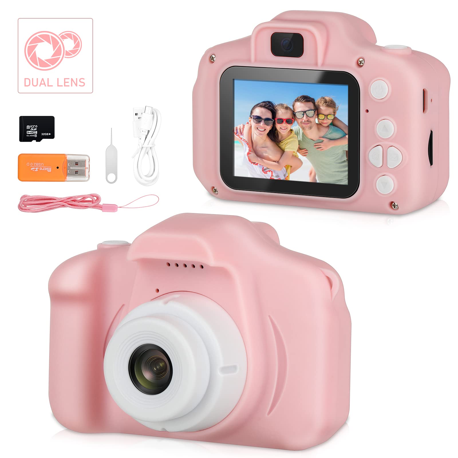 Photo 1 of Kids Camera for Girls, Kids Selfie Camera for 6 7 8 9 Year Old Boys Girls, Children Digital Video Camcorder Camera, Christmas Birthday Gifts for Kid Toddler Toys with 32GB SD Card Pink