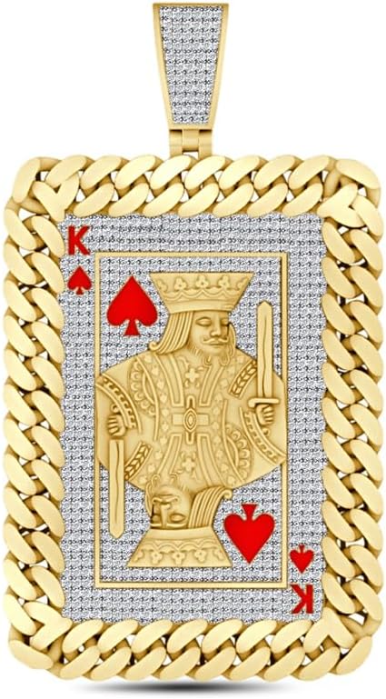 VVS1/D 2.50 Ctw. Real Genuine Authentic MOISSANITE Diamonds 14K Gold Finish Ace And King Of Spades Poker Playing Cards Charm Pendant 30 Grams Big 2.50 Inch.