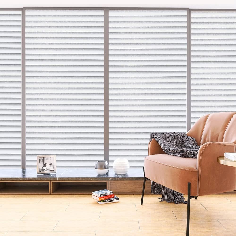 Blinds Pattern Window Film, Frosted Privacy Window Film, Vinyl Decorative Window Decals, Anti-UV Static Clings No-Glue Removable Window Sticker for Home (35.4 x 157.4 inch)