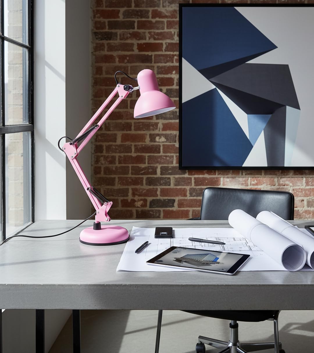 BEL AIR HOME - Lampada da scrivania a LED - Braccio snodato - Design vintage retro - 1xE27 - Lampada per scrivania, lampada da tavolo bimbo - Rosa opaco, Metallo (lampadina non inclusa)