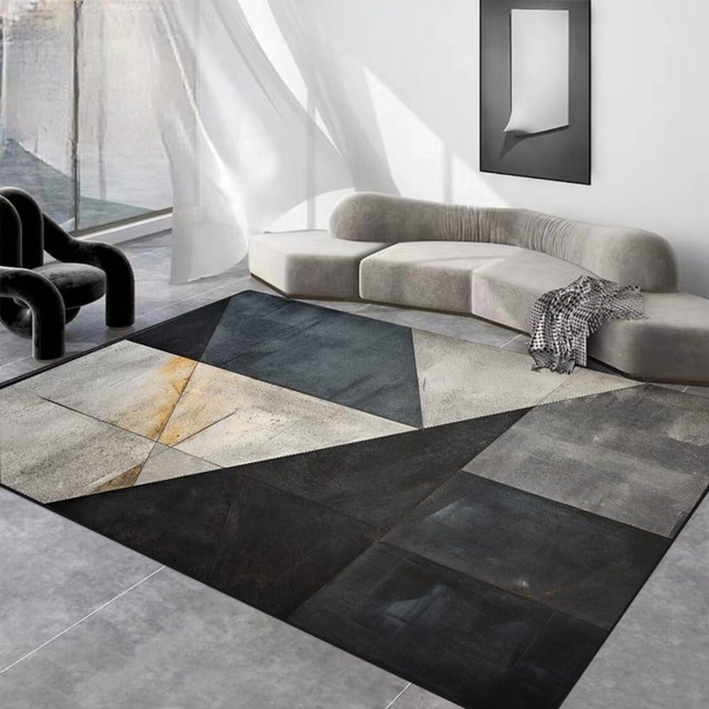 Tapis de chambre géométrique à poils bouclés facile à entretenir