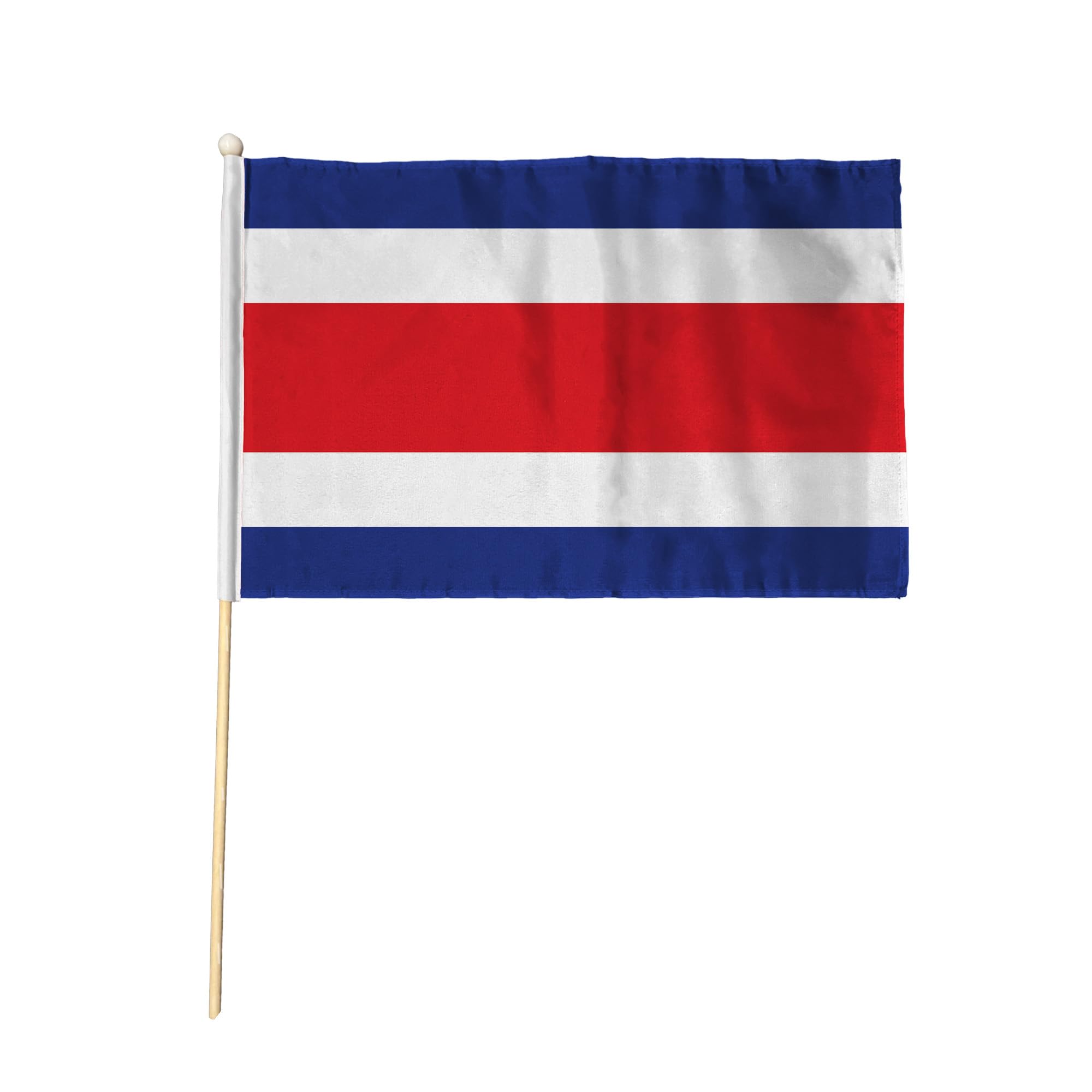 Flagtex Costa Rica Pack of 6 Hand Waving Flag (18x12 Inch Large) - Premium Wooden Stick Hand Flag Big Size Natural Wood Pole Blue White Red Stripes Flag Events Parades