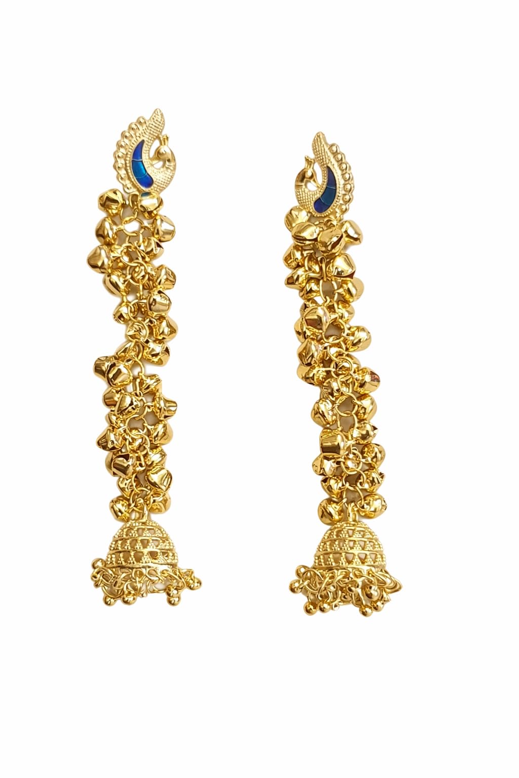 Khannak Jewellery Pink Lotus motif and Ghungroo Studded Fusion Kashmiri Earrings for Women for Wedding,Festivals,Occassions and Parties|Kashmiri Long Gold plated Ghungroo Dehjoor Earrings for Women and Girls