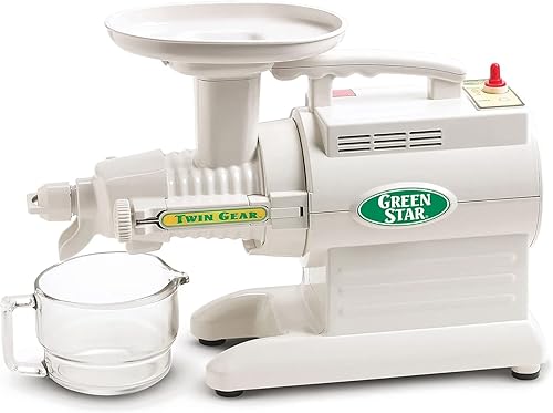 Tribest Greenstar GS-1000 - Exprimidor de masticación lenta exprimidor de prensa fría de doble engranaje y extractor de jugo color blanco