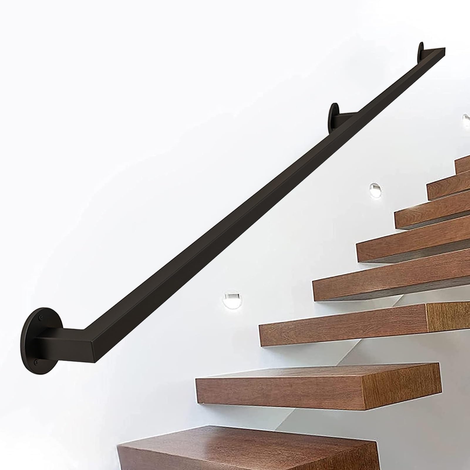 Rampe d'escalier anti-chute en fer forgé noir de 330 cm pour marches intérieures