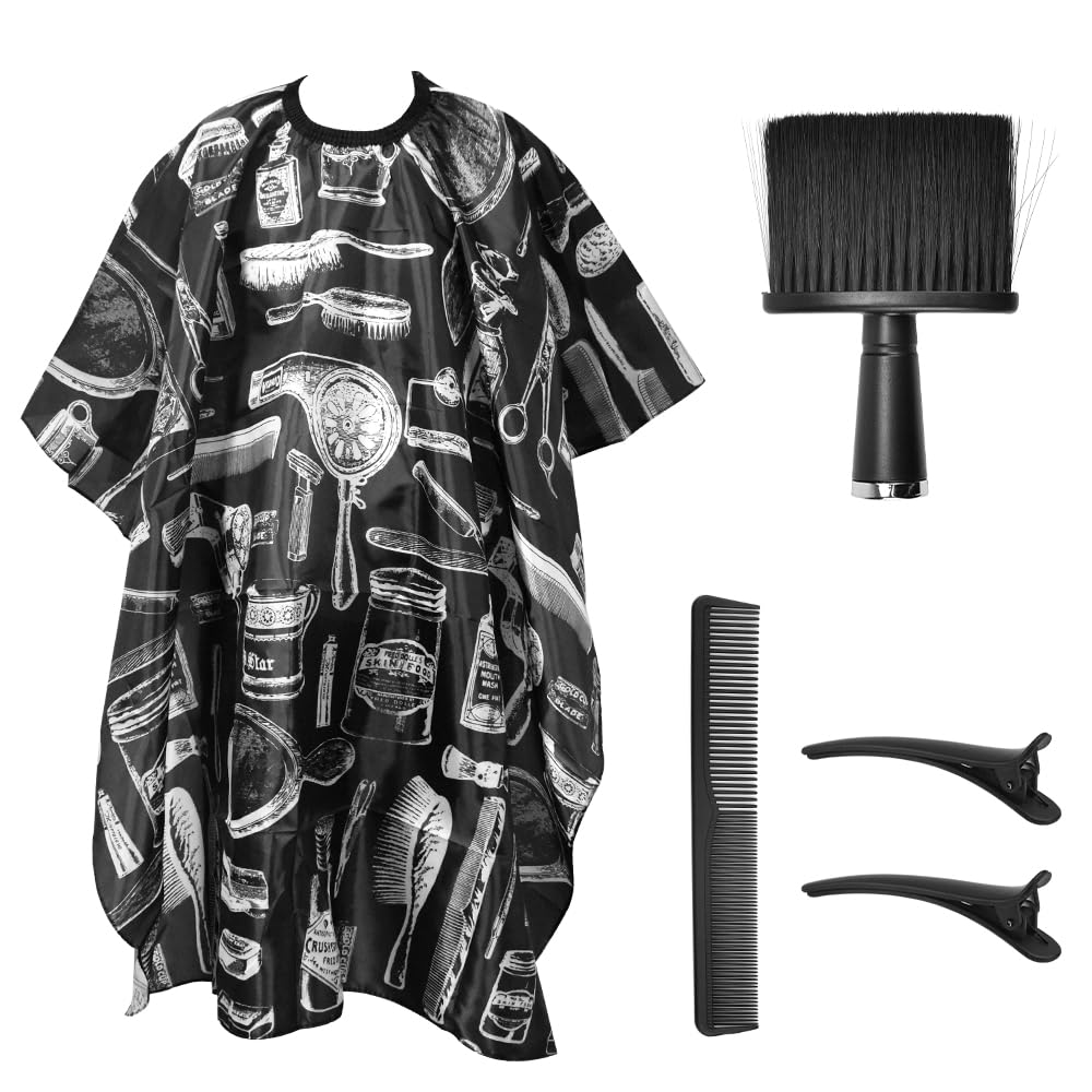 ADERTOS Capa Peluqueria Capa de Barbero Profesional Capa para Cortar Cabello con 1 Cepillo de Cuello, 2 Clips de Pico de Pato y 1 Peine Capas de Corte Peluqueria Impermeable para Hogar y Salón