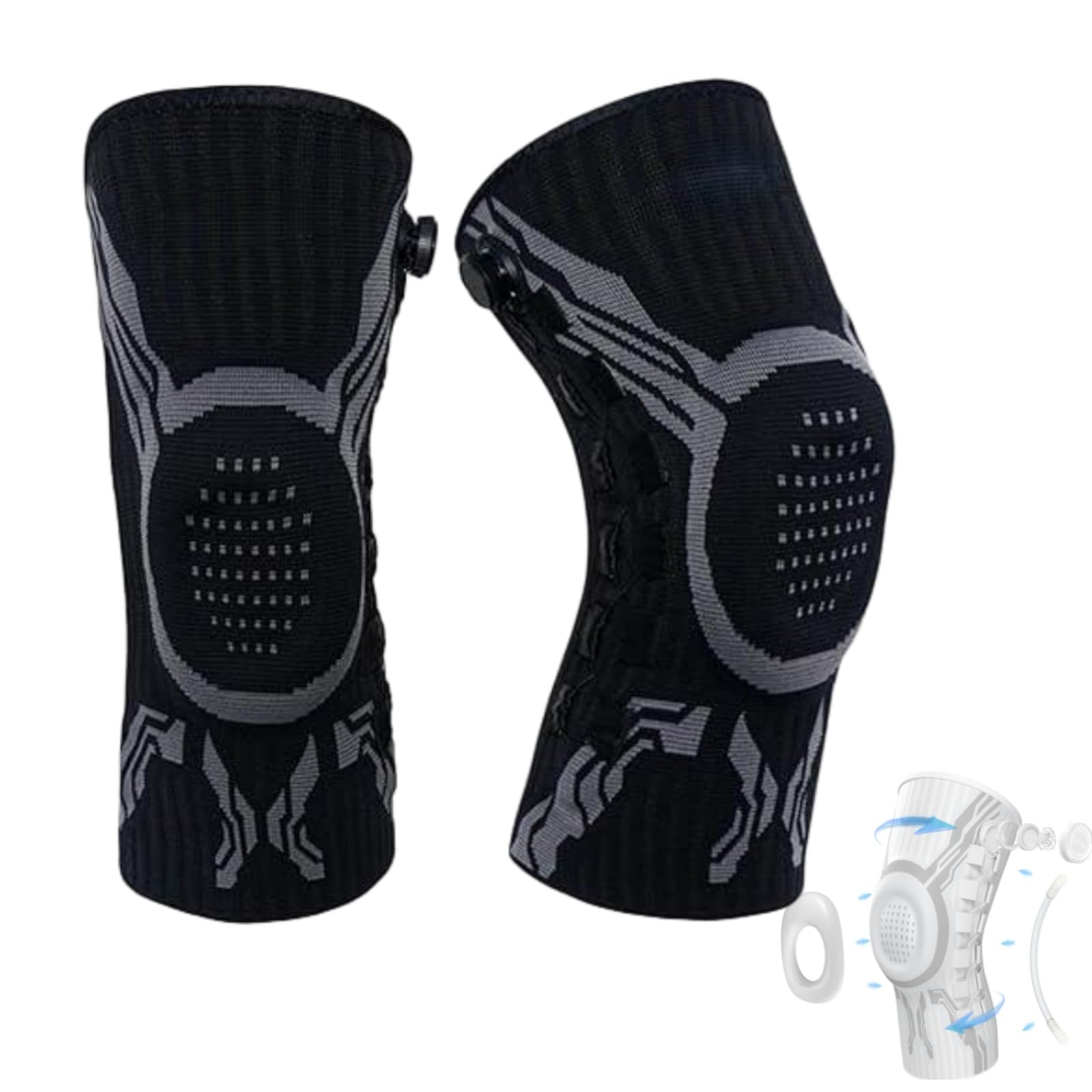vilaoknie bandage mit Drehverschluss, Vilao Kniestark, Kniebandage Mit Patellaring-Schutz, 3D-Kompression & Rutschfest, für Alltag, Arbeit, Laufen, Fitness und weitere Sportarten (2 Schwarz,S)
