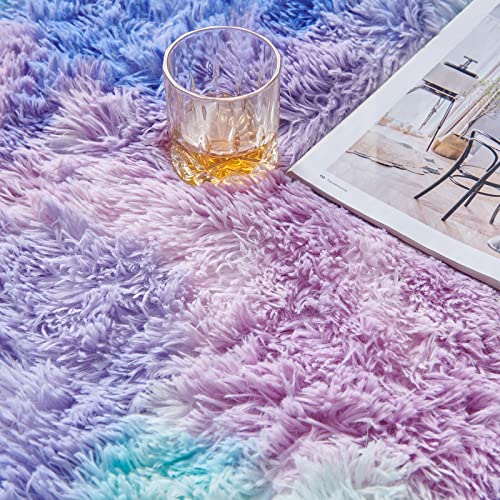 Anvarug Shag Area Rug 4X6 Feet, Modern Indoor Nursery Fluffy Rug For Living Room Bedroom Kids Room, Rectangular Shaggy Rug, Tie-Dyed Light Purple #TOP5