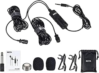 ميكروفون by-m1dm 2×1 ثنائي الاتجاه يحتوي على صوت واضح عالي الجودة مع شنطة تخزين وحامل عملي للعديد من الأجهزة - أسود من بويا