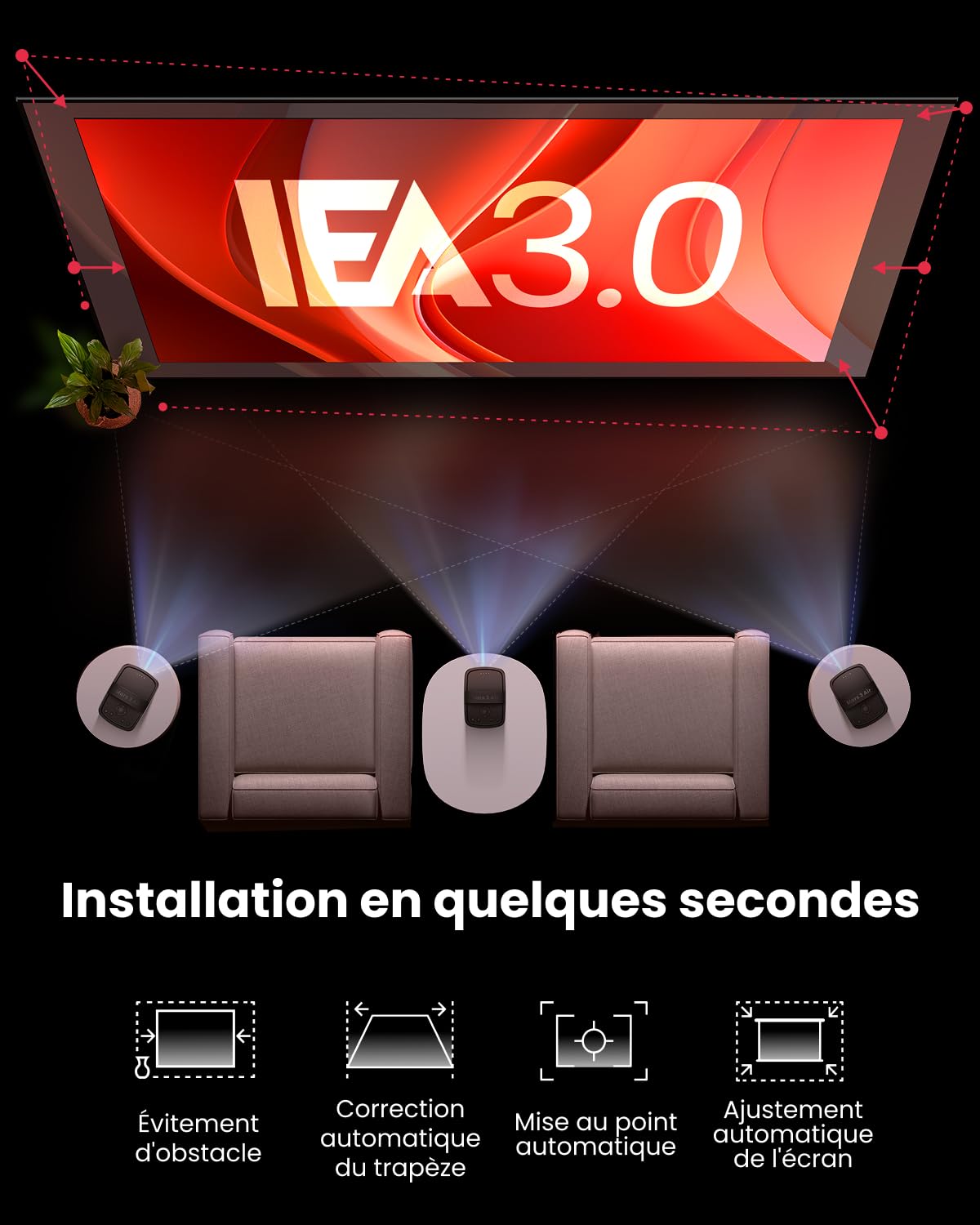 Nebula Anker Mars 3 Air 1080p videoprojecteur, Mini projecteur Portable 400 ANSI lumens, Google TV Officiel, Dolby Digital, 2 * 8 W, Batterie intégrée, 2,5 h d'autonomie