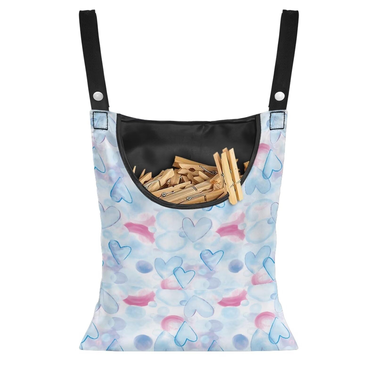 Buxolandt Clothespin Bag Blue Heart Print Storage Bag Portable Washable Hanging Clothespin Storage Bag for Bedroom Bathroom