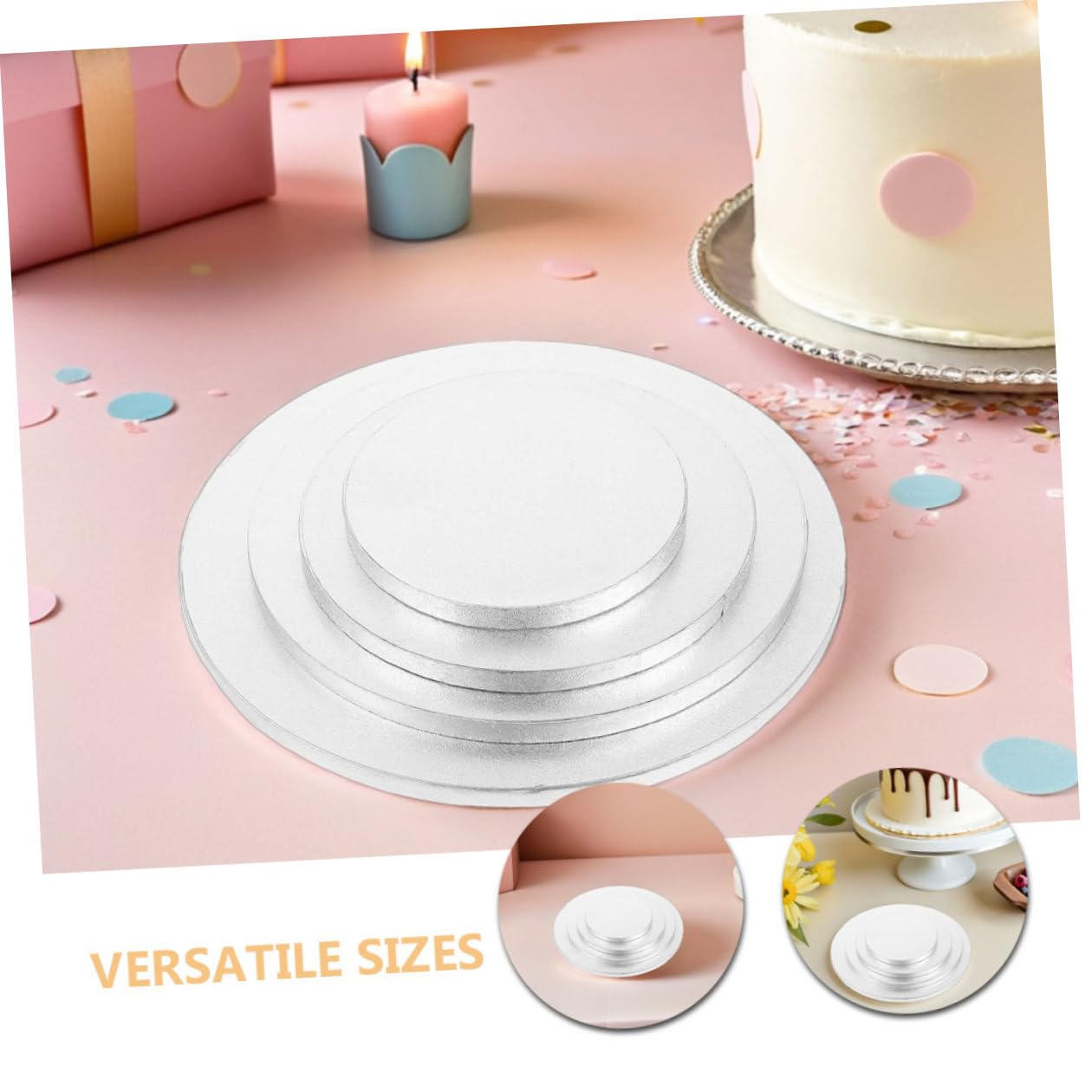 Mikikit 8 pièces Plateaux à Gâteau Ronds Carton Ondulé Résistant Argentées Supports Étanches et Anti-graisse pour Décoration et Présentation de Desserts Cupcakes Anniversaires et Mariages
