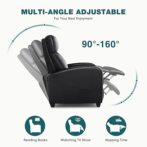 Miniatura 3 de Smug Silla reclinable para sala de estar, asiento de cine en casa de cuero con soporte lumbar con respaldo ajustable y reposapiés, muebles de sala
