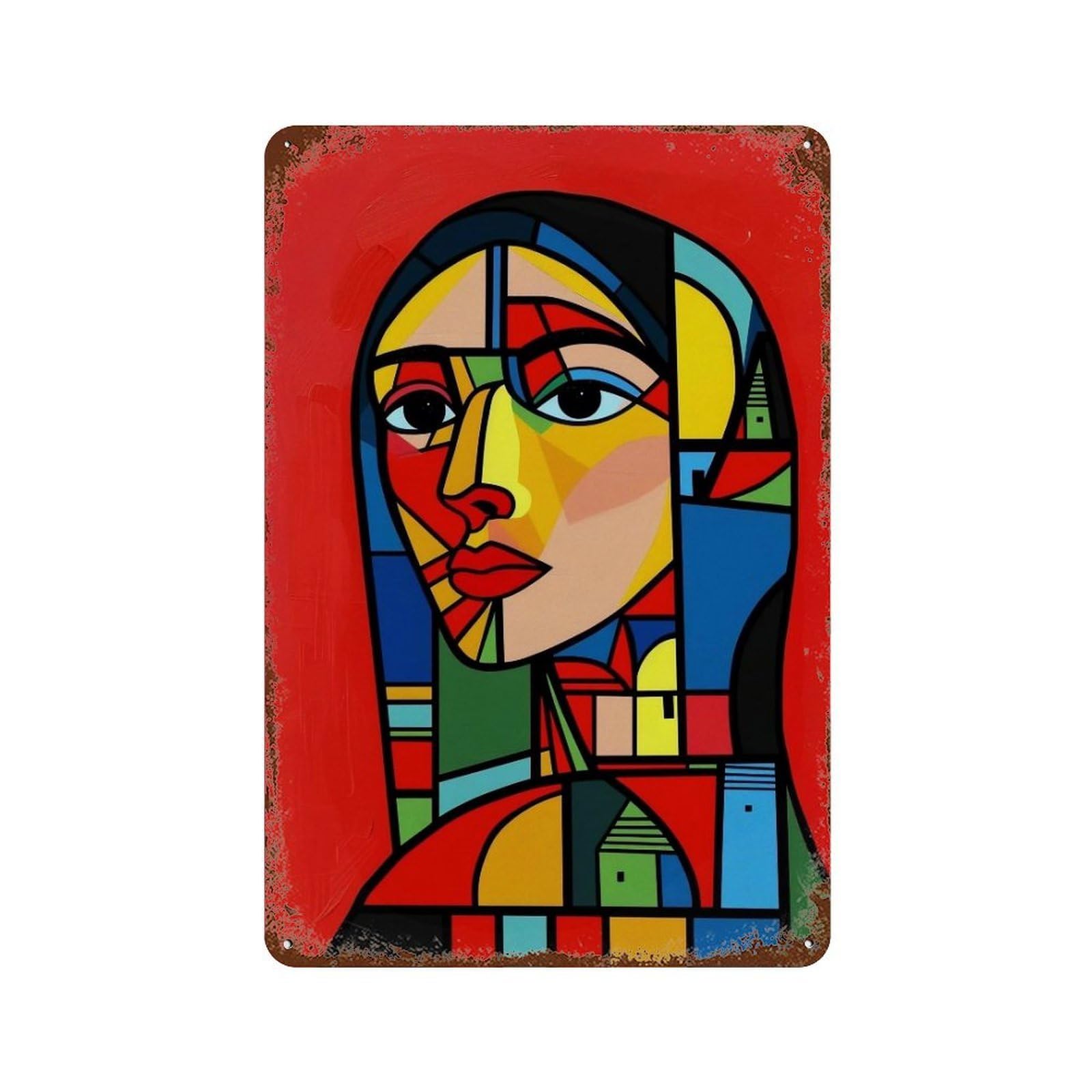 WUJHGRSG Block Cubist Red Ground Urban Visage 03 Wall Art Retro Iron Vintage Metal Tin Sign Poster Modern Decor for Home Cofffee Club Bar Shop Style 30x20cm