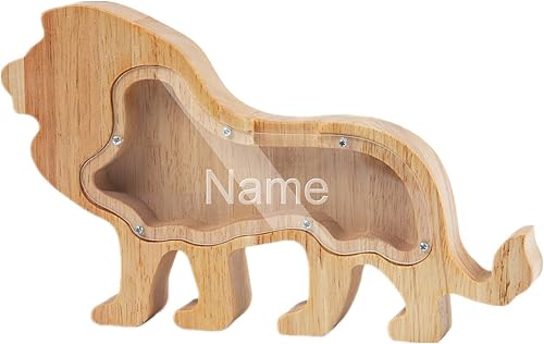 Miniatura 7 de Banco de monedas personalizado para niños, hucha de madera con nombre, caja de dinero grabada con texto, hucha de madera para regalo para niños y