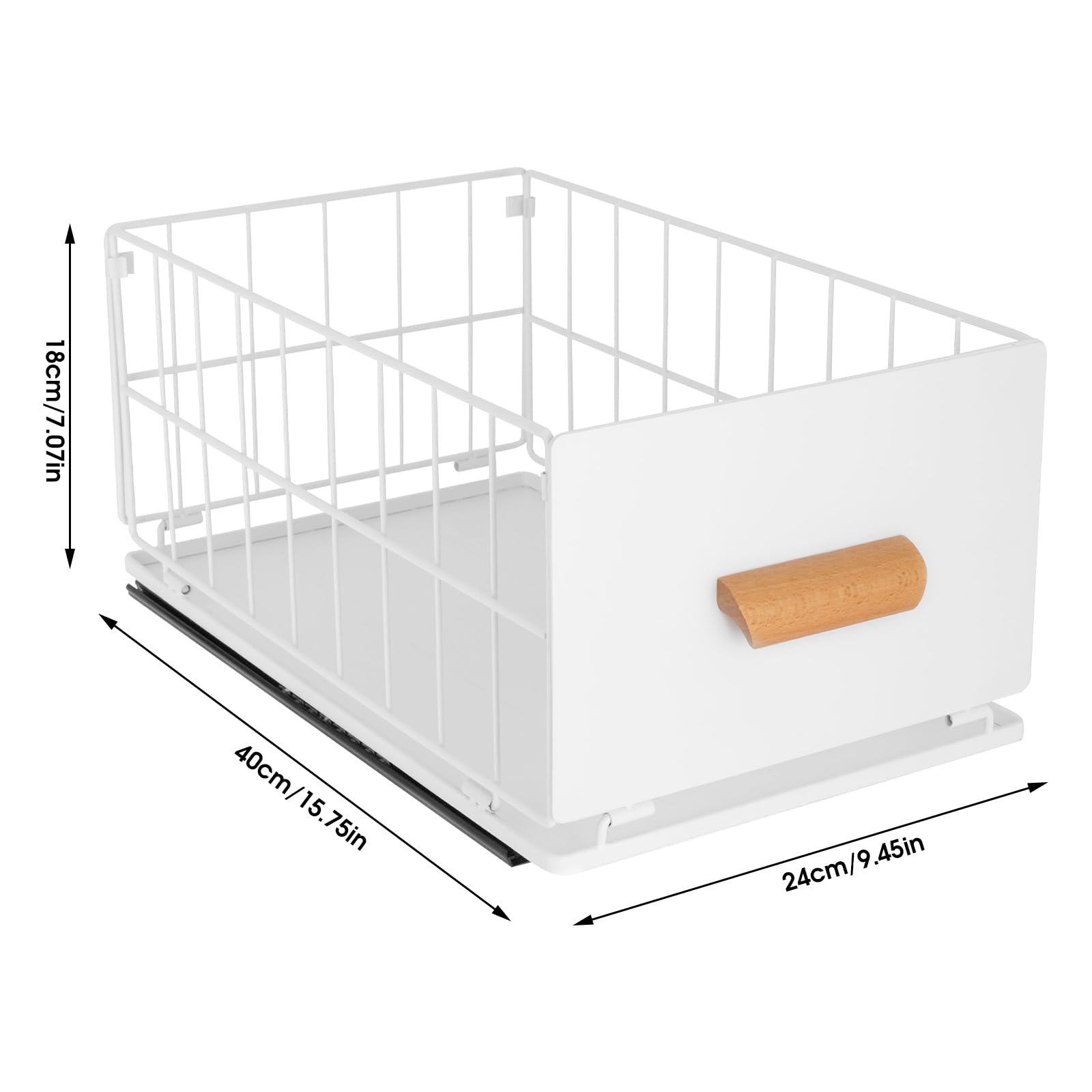 Cassetto telescopico estraibile per cassetto da cucina, armadietto, nastri adesivi, cestello per armadio con colla, non necessita di forature e chiodi, bianco, 40 profondità x 24 x 18 altezza