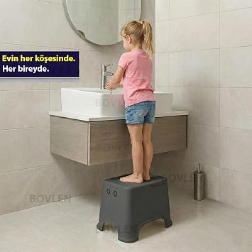 Kaydırmaz Banyo Taburesi, 120 KG Taşıma Kapasiteli Kaymaz Banyo Taburesi, Çocuk Taburesi, 1. Sınıf Sert Plastik, (E-B-Y 30x42x34 cm) (Antrasit)