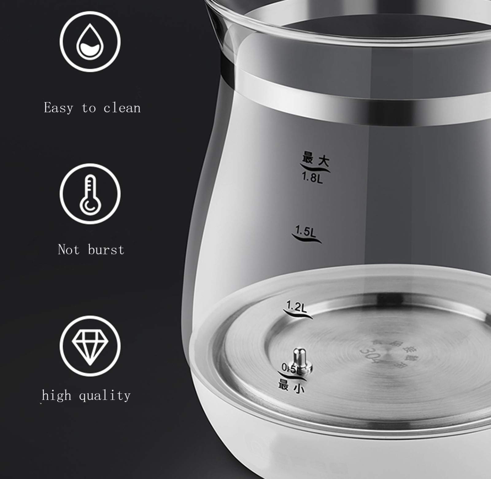 Hervidor con control de temperatura, Tetera eléctrica de vidrio engrosado completamente automática