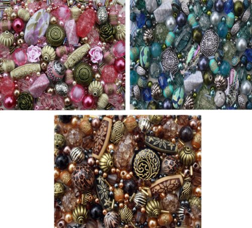 Approx 1200 Jewellery Beads Includes 3 x Sets of Pink Blue and Brown Jewellery Making Mixed Beads