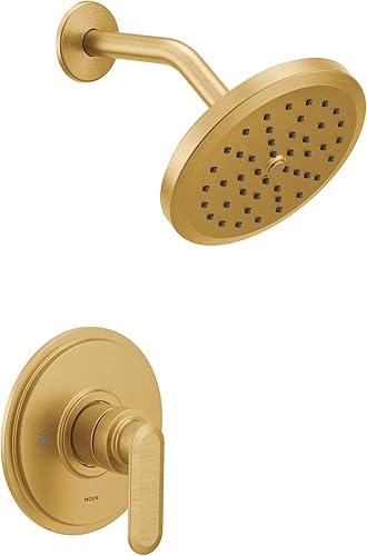 Moen Greenfield M-CORE Serie 3 - Moldura de ducha dorada cepillada con cabezal de ducha ancho y mango de palanca de ducha, requiere válvula,