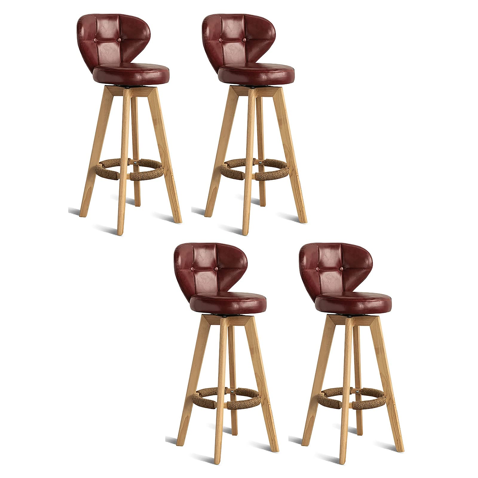 Barkruk Barkruk Barkruk set van 2, met voetsteun, lederen barkrukken, draaibare barstoel met rugleuning, voor eetkamer/thuisbar/keuken, bruin (kleur: wijnrood, maat: 4 stuks