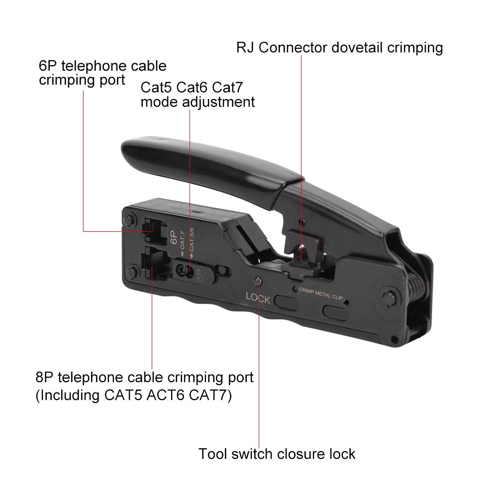 Wielofunkcyjna, samonastawna zaciskarka Ethernet, szczypce do zaciskania 8P 6P RJ45 RJ12/11