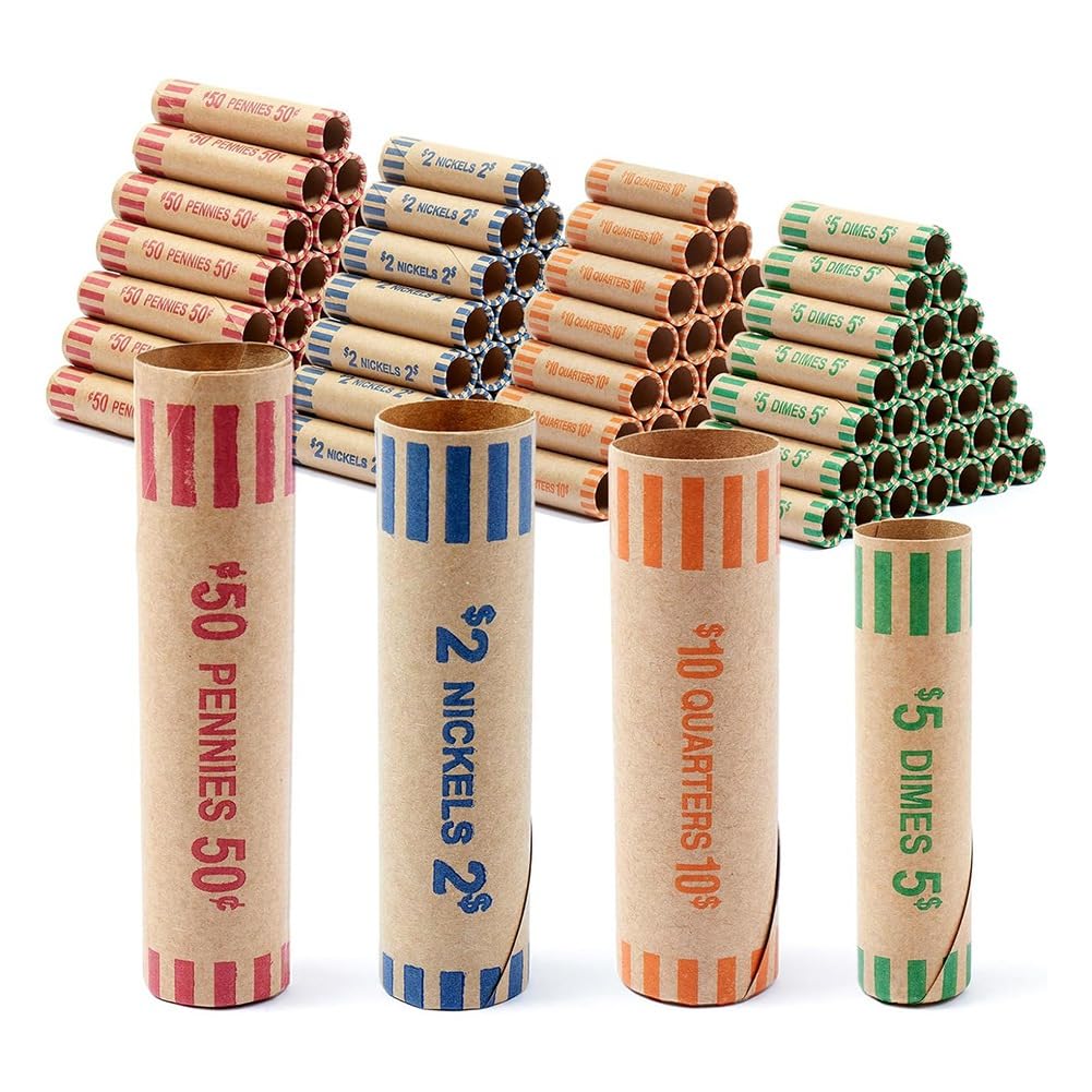 Hochleistungsvorformte Münzverpackungen, 512 Stcs Rolls-Papier-Münzen-Röhrchen-Bank Fits Quartier, Pennies, Nickel, Groschen
