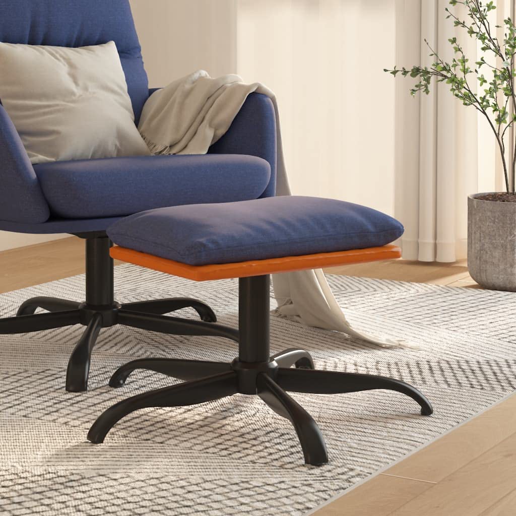 Reposapiés azul 60 x 60 x 36 cm de tela y piel sintética con patas de metal, taburete acolchado para salón, asiento cómodo, puf flexible como reposapiés y asiento