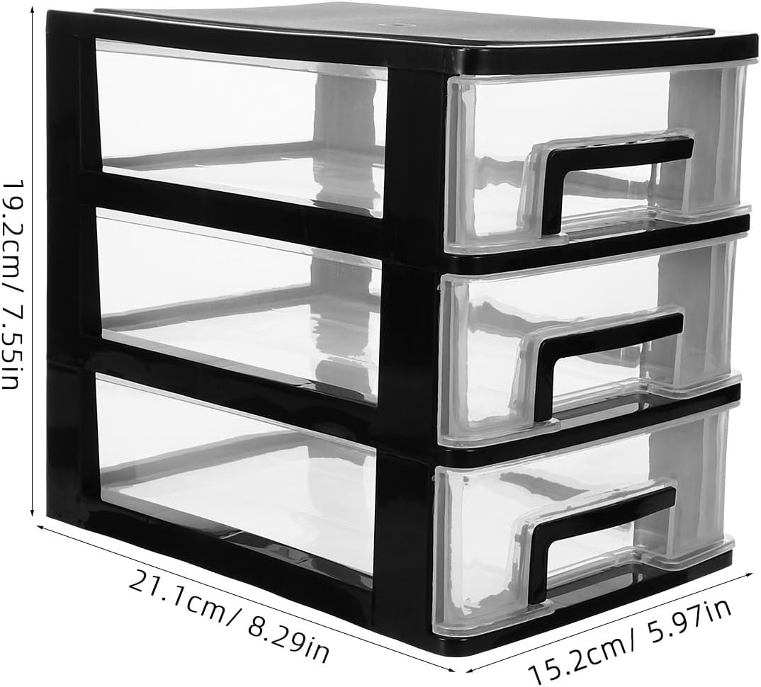 Three-Layer Plastic Drawer Storage Cabinet, Portable Organizer for Office and Home, Black and Transparent Design