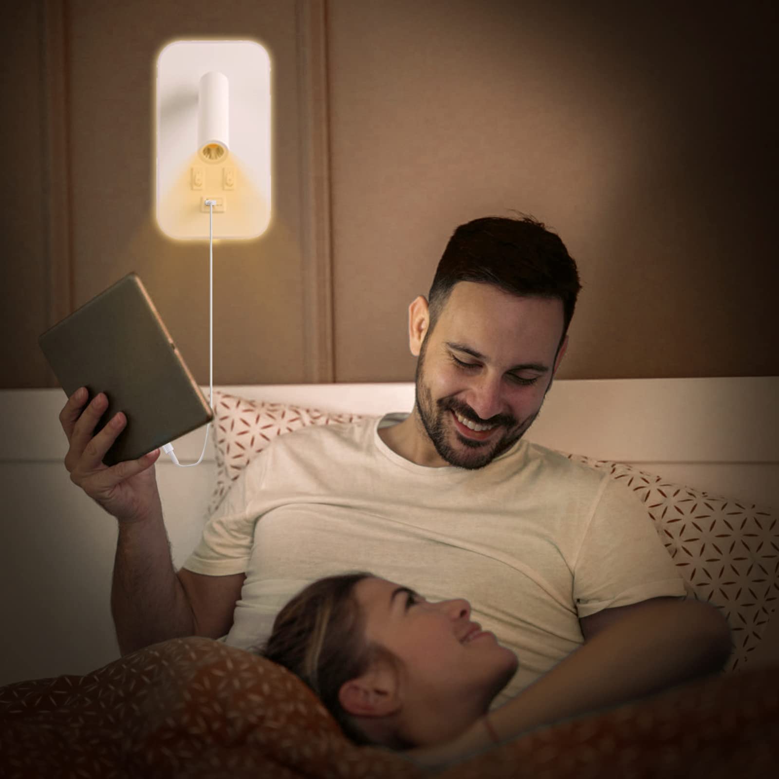 Weigudoc 2pcs Lámpara de Pared LED, Luz de Lectura Junto a la Cama, Aplique de Pared Cabecera Ajustable, con Puerto de Carga USB e Interruptor, Luces de Pared de Pasillo (Blanco)