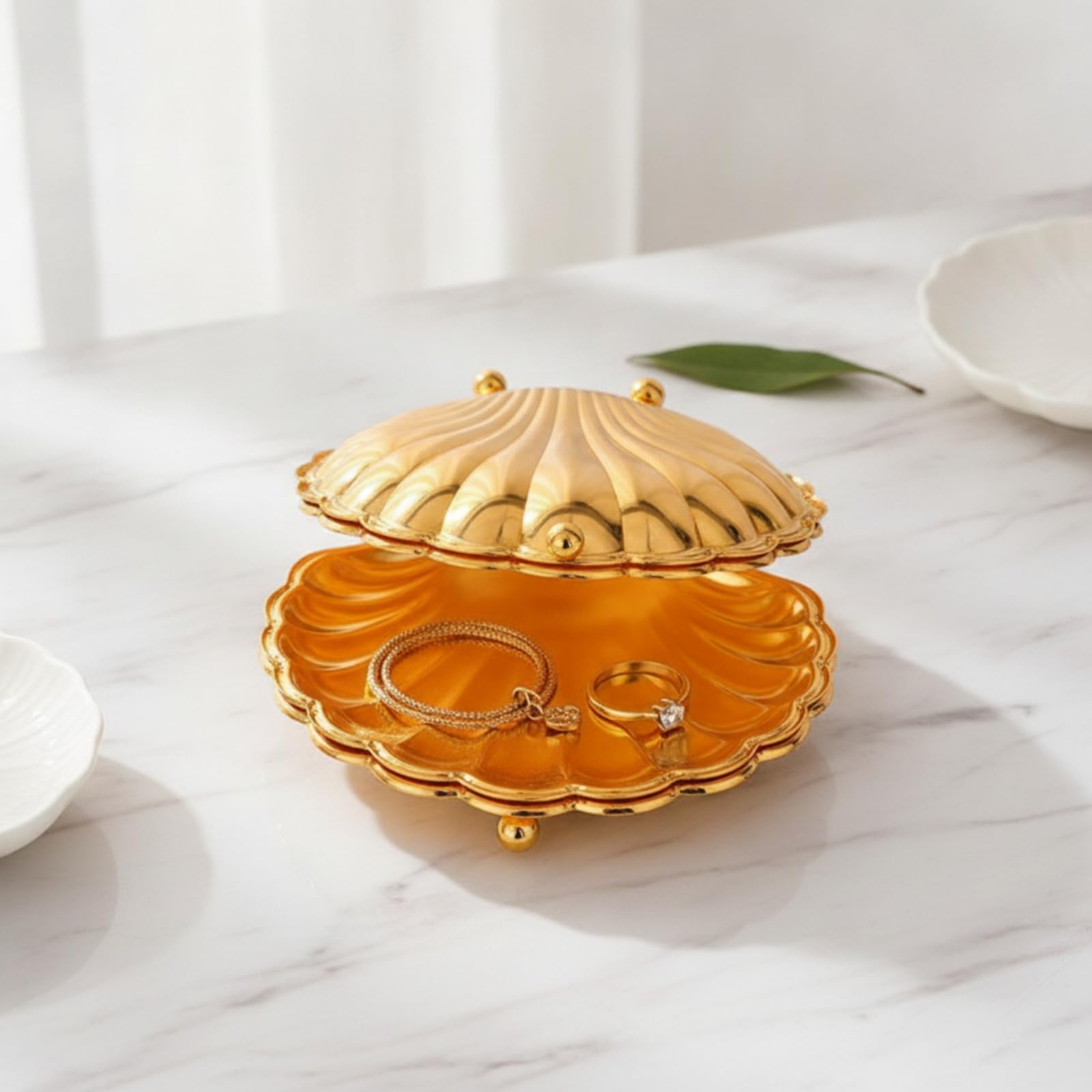 Colcolo Vassoio Decorativo Conchiglia Vassoio da Portata Piatto Frutta Scatola Caramelle Centrotavola in Lega di Zinco con Finitura Metallizzata E Profilo a, Oro, Grande 35x31x9.5 Cm