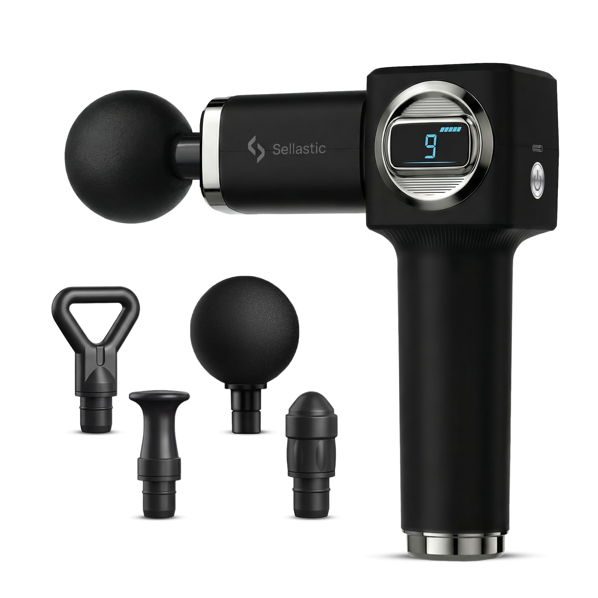 Pulse Percussion Massage Gun | Massager Machine for Body Pain Relief | Bigger Front LED Display with 9 Speed Mode & 4 Specialized Heads | Deep Tissue Massagers for Neck Back Legs & Whole Body