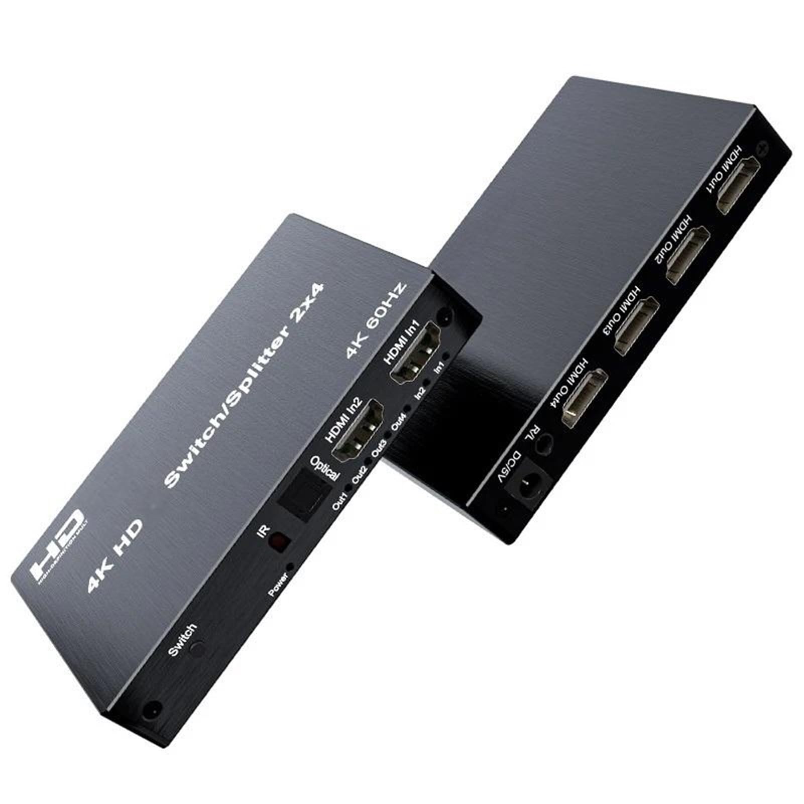 Switcher Splitter di Estensione 5M/30M Compatibile HDMI 4K@60Hz 2x4 con 2 ingressi e 4 uscite e estrattore for Monitor a 4 schermi Uso Domestico