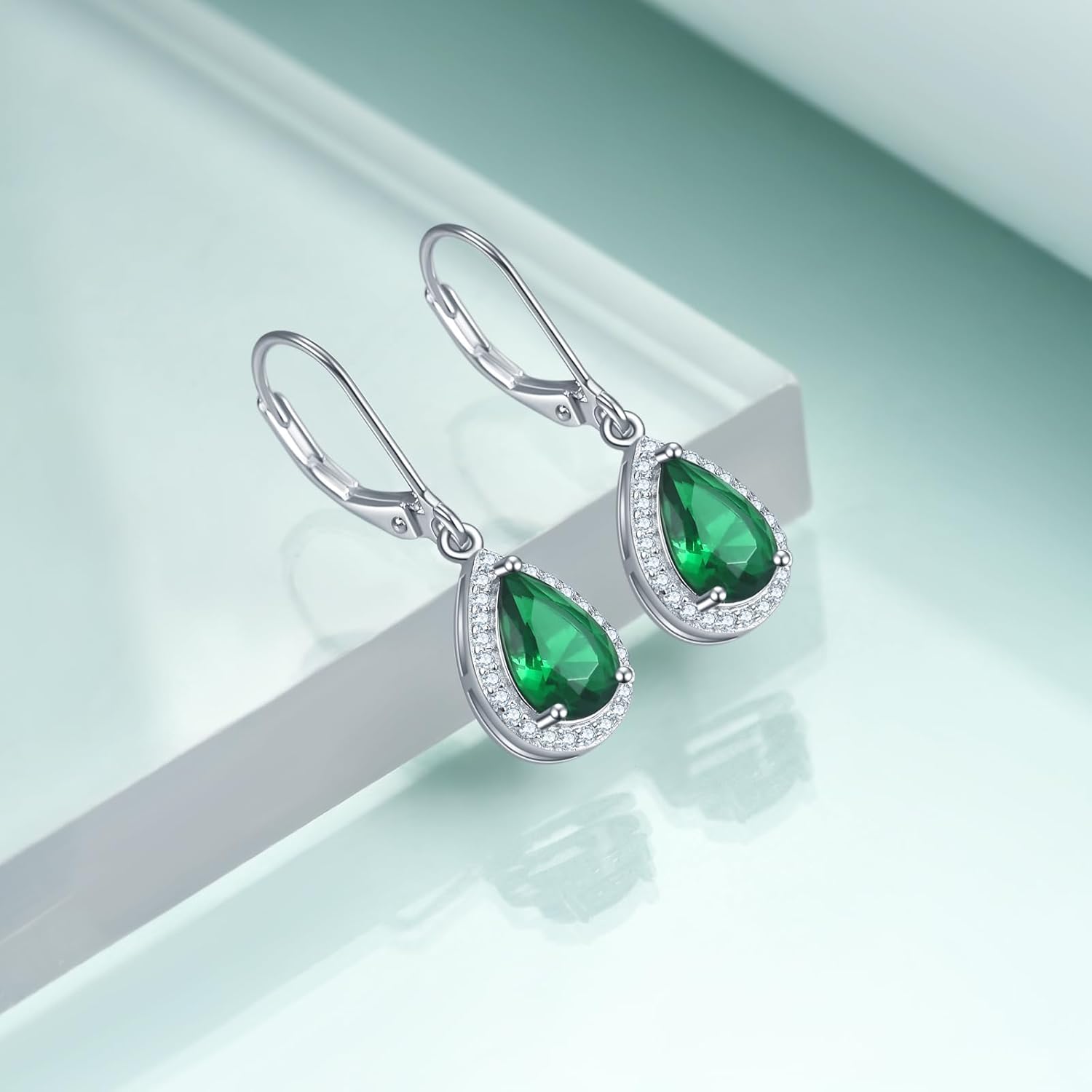 Rnivida 925 Sterling Silver Cubic Zirconia Pear Dangle Drop Earrings Teardrop Leverback Earring for Women - Image 2