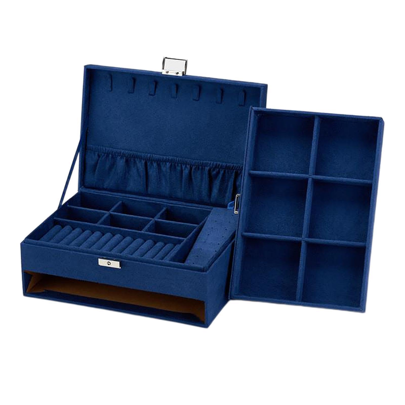 ALCXAZS Stylish Velvet Jewelry Organizer for Earrings Necklaces and Watches Box Storage, Blue, 27x19x11cm