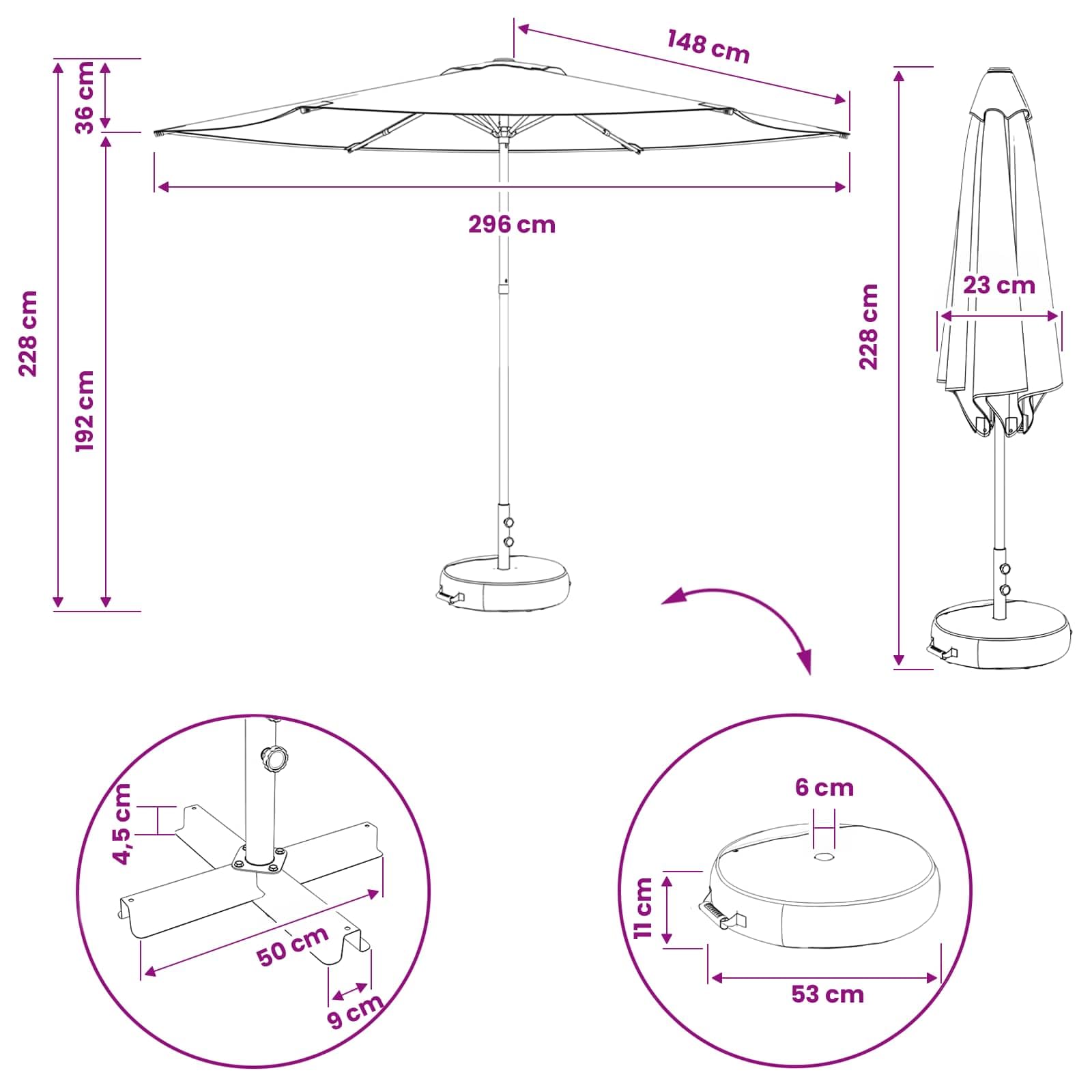 Prostokątny parasol przeciwsłoneczny 300 x 300 cm poliester z podstawą