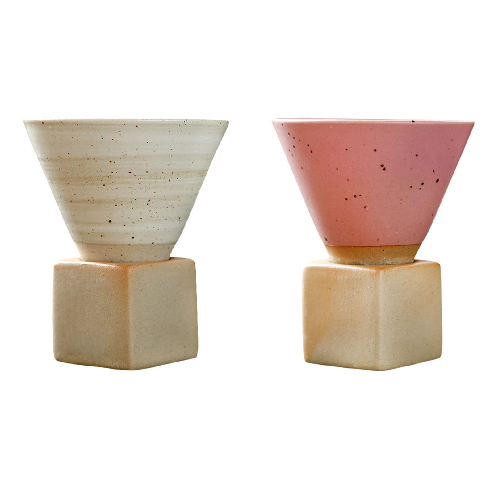 Coarse Pottery Espresso Cups with Base 6 OZ Handcrafted Creative Triangular Cone Shape Porcelain Mug Coffee Mugs for Cappuccino, Ceramic Tea Cup for Coffee Cappuccino Tea Sake Milkshake Yogurt