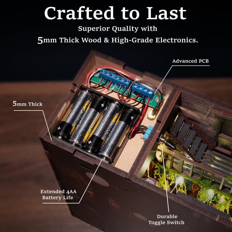 Book Nook DIY Kit - Dreamy - Miniature House Dollhouse Kit for Adult and Teens, Desgined in USA, Booknook Bookshelf Decor Alley Model Build with LED Light, Gifts for Family and Friends - Image 4